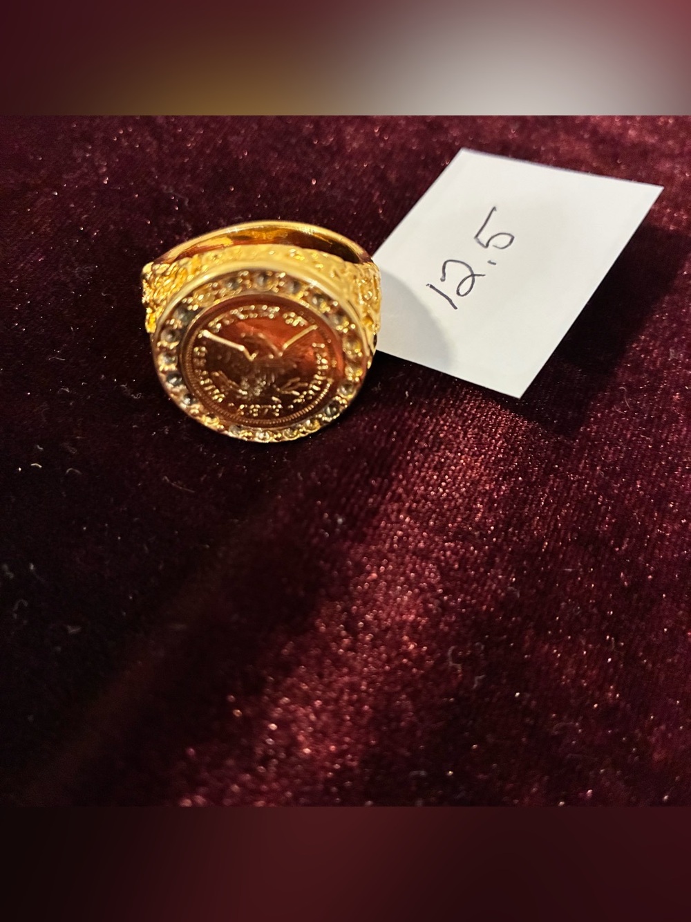 Gold-Tone Eagle Coin Statement Ring - Mens Accessories Size 12.5